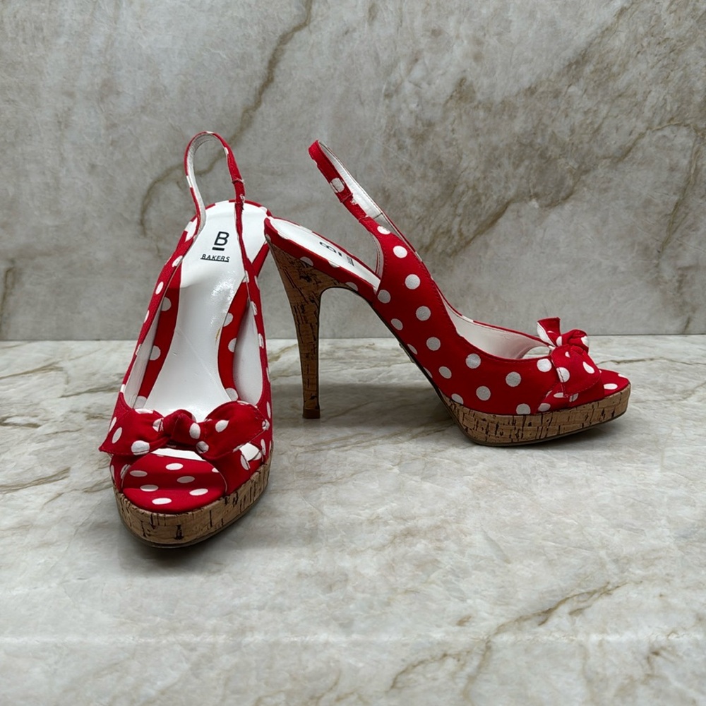 Bakers - red polka dot peep toe sling backs
